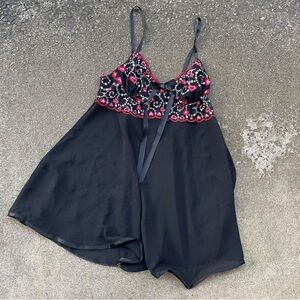 black lingerie heart floral mesh slip dress pajama sexy Valentine’s Day